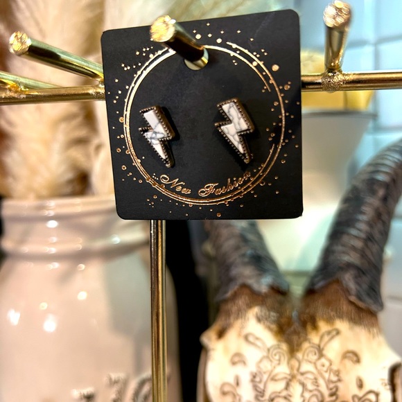 New Rock lightning bolt earrings-White - Picture 2 of 2